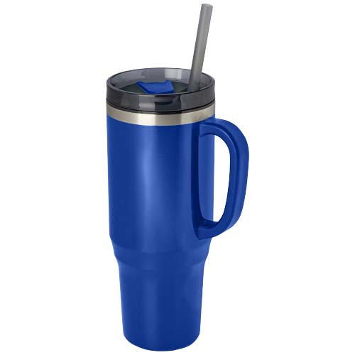 Grand mug publicitaire 1,2L avec paille inox recyclé Melbourne Bleu royal